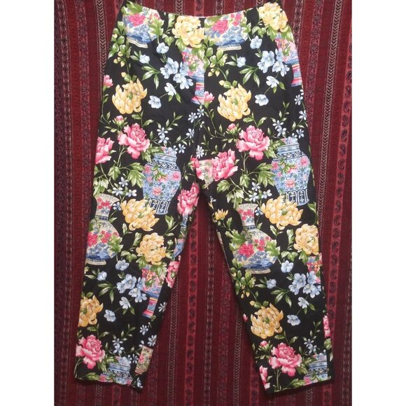 VTG Talbots pants ankle Y2K Novelty print vases flowers Sz 14 Multicolor lined